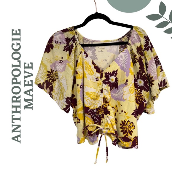 Maeve by Anthropologie Cinched Butterfly-Sleeve Floral Top – Plus 2X - Picture 4 of 9